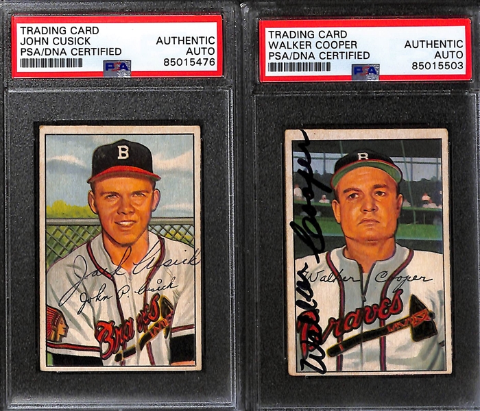 (6) 1952 Bowman Signed Boston Braves Cards w. Lew Burdette, Willard Marshall, John Cusick, Walker Cooper, Chet Nichols, and John Cusick. (PSA/DNA Authentic)