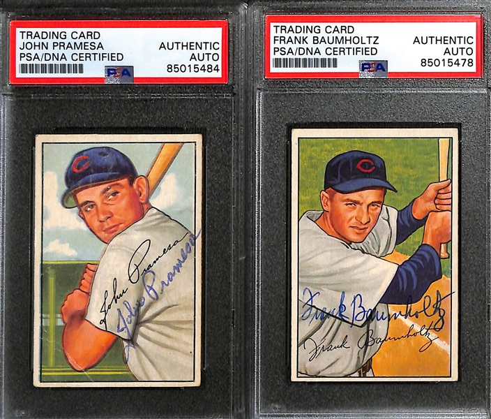 (6) 1951 & 1952 Bowman Signed Chicago Cubs Cards w. John Pramesa, (2) Frank Braumholtz, Mickey Owen, Doyle Lade, and Bill Serena. (PSA/DNA Certified) 