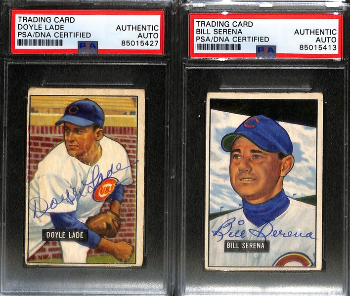 (6) 1951 & 1952 Bowman Signed Chicago Cubs Cards w. John Pramesa, (2) Frank Braumholtz, Mickey Owen, Doyle Lade, and Bill Serena. (PSA/DNA Certified) 