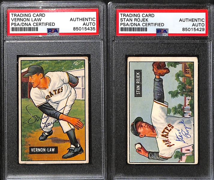 (7) 1951 & 1952 Bowman Signed Pirates Cards w. Cliff Chambers, Vernon Law, Stan Rojek, George Strickland, Ted Wilks, George Metkovich, and Tom Saffell. (PSA/DNA Certified)