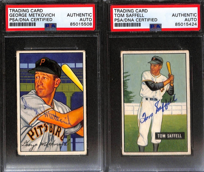 (7) 1951 & 1952 Bowman Signed Pirates Cards w. Cliff Chambers, Vernon Law, Stan Rojek, George Strickland, Ted Wilks, George Metkovich, and Tom Saffell. (PSA/DNA Certified)