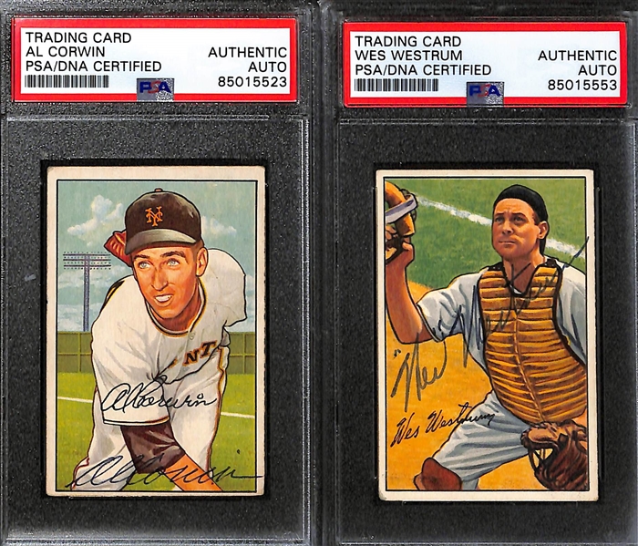 (6) 1951 & 1952 Bowman Signed New York Giants Signed Cards w. Sal Maglie, Don Mueller, Al Corwin, (2) Wes Westrum, and Dave Williams. (PSA/DNA Certified) 