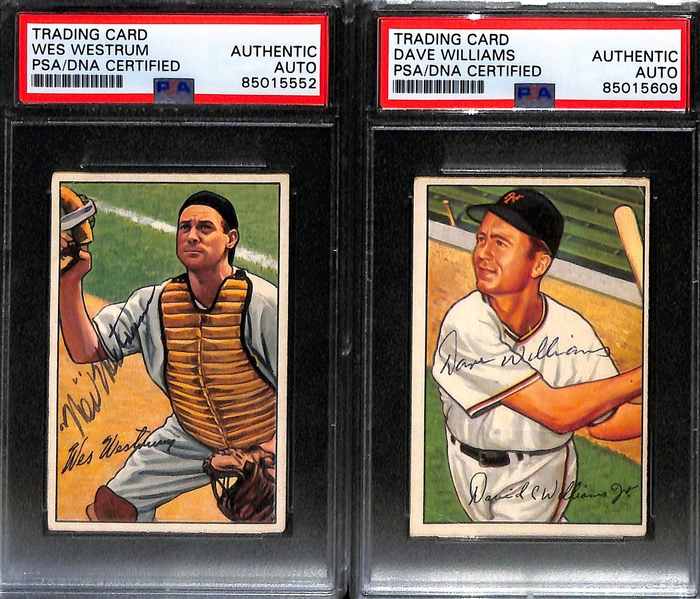 (6) 1951 & 1952 Bowman Signed New York Giants Signed Cards w. Sal Maglie, Don Mueller, Al Corwin, (2) Wes Westrum, and Dave Williams. (PSA/DNA Certified) 