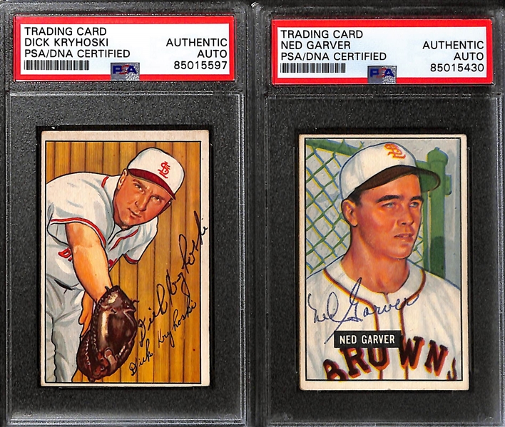 (9) 1951 & 1952 Bowman Signed St. Louis Browns Cards w. Stan Rojek, Dick Kryhoski, Ned Garver, Bob Cain, Dick Starr, Jim Delsing, Owen Friend, and (2) Hank Arft. (PSA/DNA Certified)