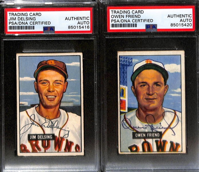 (9) 1951 & 1952 Bowman Signed St. Louis Browns Cards w. Stan Rojek, Dick Kryhoski, Ned Garver, Bob Cain, Dick Starr, Jim Delsing, Owen Friend, and (2) Hank Arft. (PSA/DNA Certified)