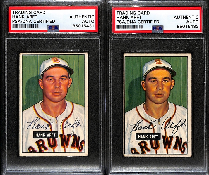 (9) 1951 & 1952 Bowman Signed St. Louis Browns Cards w. Stan Rojek, Dick Kryhoski, Ned Garver, Bob Cain, Dick Starr, Jim Delsing, Owen Friend, and (2) Hank Arft. (PSA/DNA Certified)