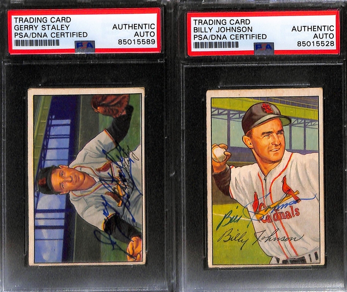 (8) 1951 & 1952 Bowman Signed St. Louis Cardinals Cards w. Red Schoendienst, Joe Presko, Cliff Chambers, (2) Gerry Staley, Billy Johnson, Bill Howerton, and Bill Werle. (PSA/DNA Authentic)