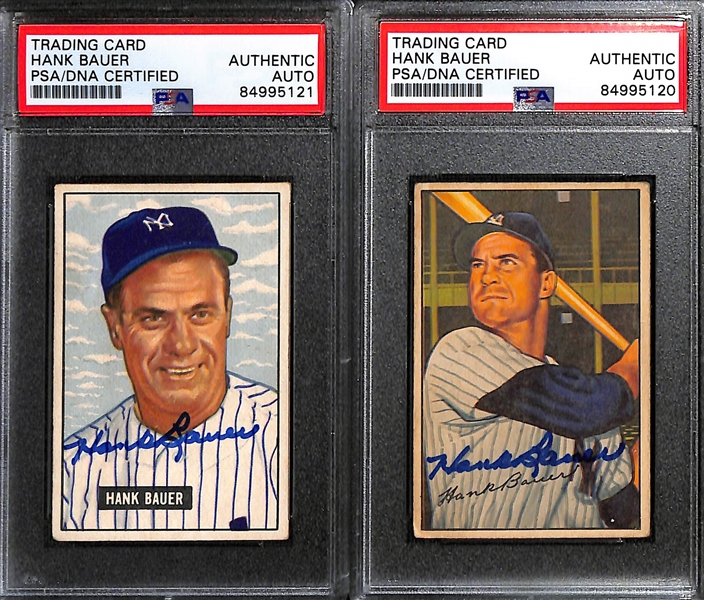 (8) 1951 & 1952 Bowman Signed Yankees + White Sox Cards w. (2) Hank Bauer, Charlie Silvera, Tom Morgan, Al Zarilla, Ray Coleman, Gus Niarhos, and Eddie Stewart. (PSA/DNA Certified) 