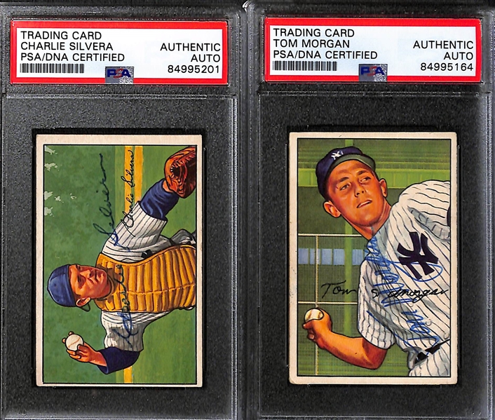 (8) 1951 & 1952 Bowman Signed Yankees + White Sox Cards w. (2) Hank Bauer, Charlie Silvera, Tom Morgan, Al Zarilla, Ray Coleman, Gus Niarhos, and Eddie Stewart. (PSA/DNA Certified) 