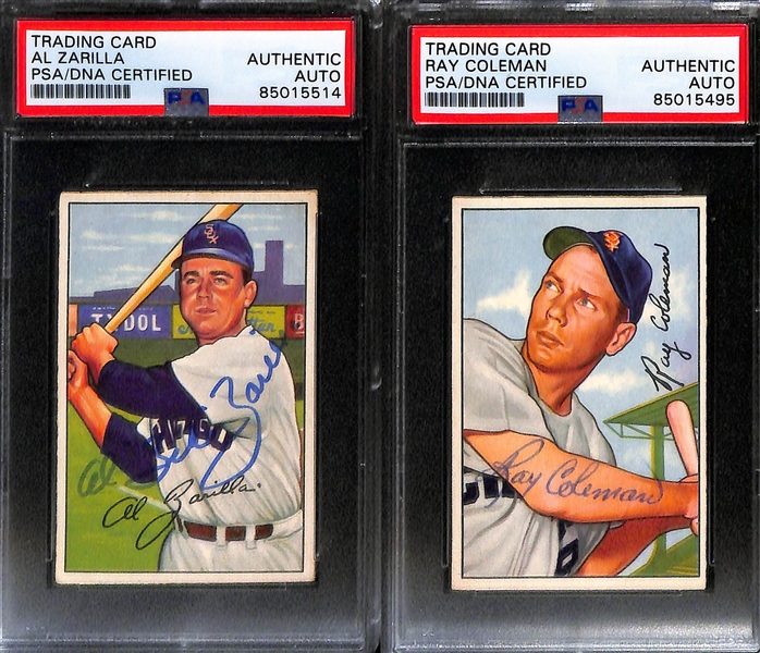 (8) 1951 & 1952 Bowman Signed Yankees + White Sox Cards w. (2) Hank Bauer, Charlie Silvera, Tom Morgan, Al Zarilla, Ray Coleman, Gus Niarhos, and Eddie Stewart. (PSA/DNA Certified) 