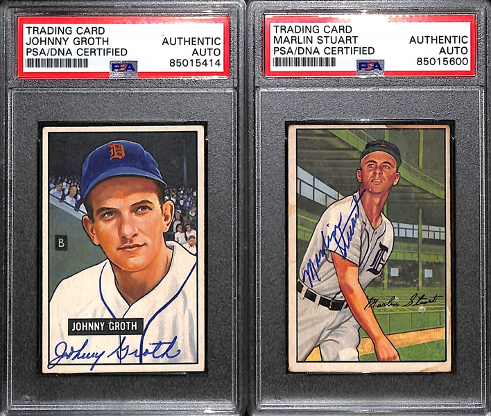 (9) 1951 & 1952 Bowman Signed Detroit Tigers Cards w. Vic Wertz, Dick Littlefield, (2) Pat Mullin, Don Kolloway, (2) Ted Gray, Johnny Groth, and Marlin Stuart. (PSA/DNA Authentic) 