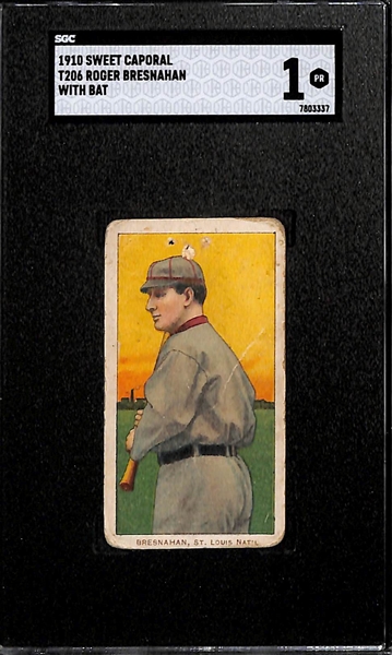 1909-11 Roger Bresnahan (HOFer) w. Bat Sweet Caporal Tobacco Card Graded SGC 1