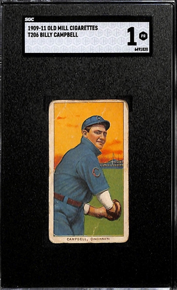 1909-11 Billy Campbell (Cincinnati Reds) Old Mill Tobacco Card Graded SGC 1