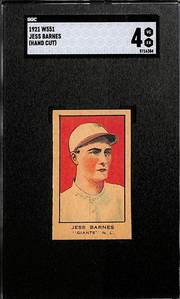 1921 W551 Jessie (Jess) Barnes (HOFer) Strip Card Graded SGC 4