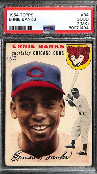 1954 Topps Ernie Banks #94 Rookie Card Graded PSA 2 (MK)