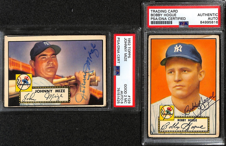 (6) Signed 1952 Topps New York Yankees Cards (PSA/DNA Slabbed) - Johnny Mize, Bobby Hogue, Joe Ostrowski, Jackie Jensen, Ed Lopat, Bob Kuzava