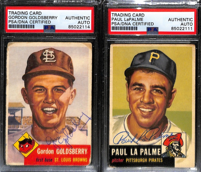 (5) Signed 1953 Topps Cards (PSA/DNA Slabbed) - Early Wynn, Dick Groat, Mike Garcia, Gordon Goldsberry, Paul LaPalme