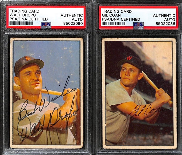 (6) Signed 1953 Bowman Color Cards (PSA/DNA Slabbed) - Hoot Evers, Bobby Shantz, Walt Dropo, Gil Coan, Ken Wood, Art Houtteman