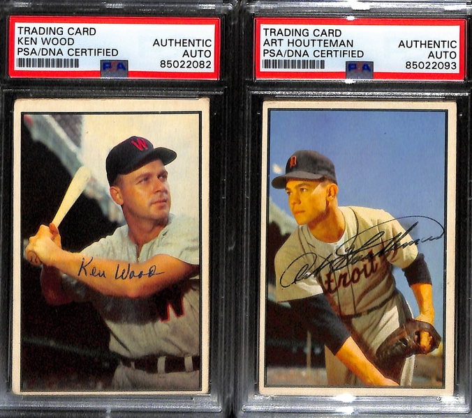 (6) Signed 1953 Bowman Color Cards (PSA/DNA Slabbed) - Hoot Evers, Bobby Shantz, Walt Dropo, Gil Coan, Ken Wood, Art Houtteman