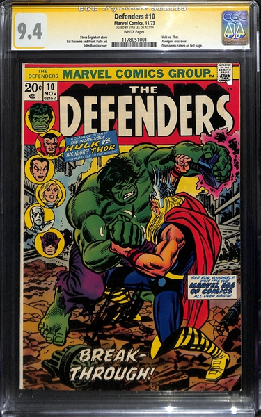 Defenders #10 (11/73) CGC Signature Series Stan Lee Signature Graded CGC 9.5