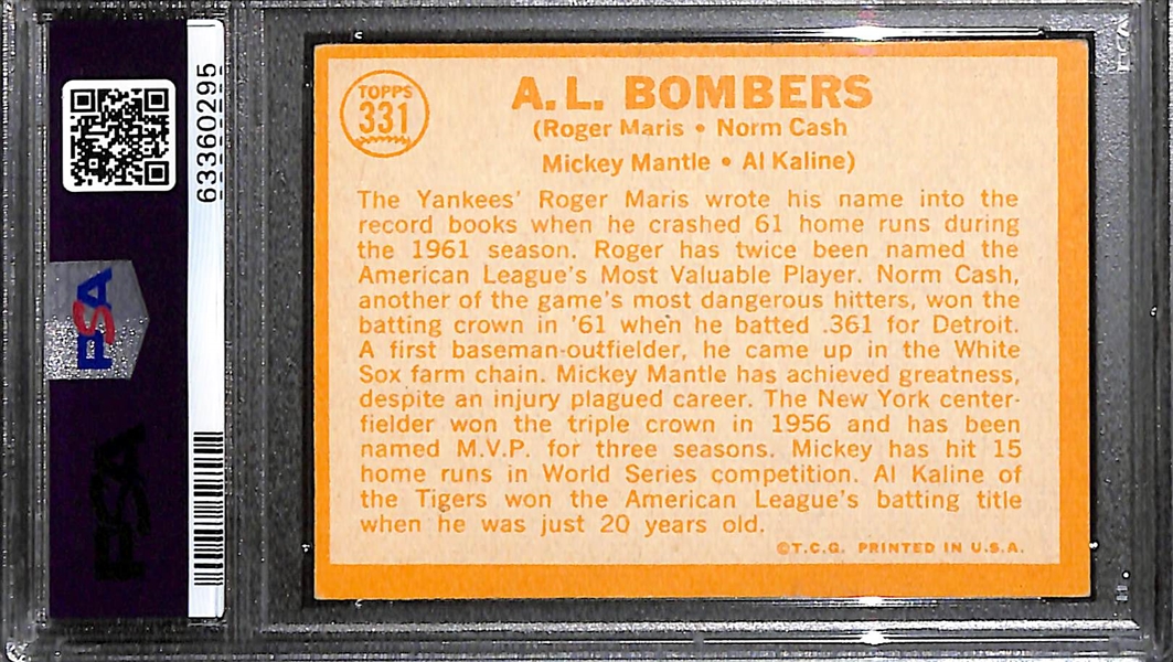 1964 Topps AL Bombers w. Mickey Mantle #331 Graded PSA 4