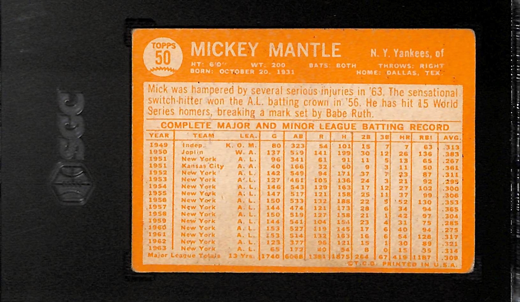 1964 Topps Mickey Mantle #50 Graded PSA 2