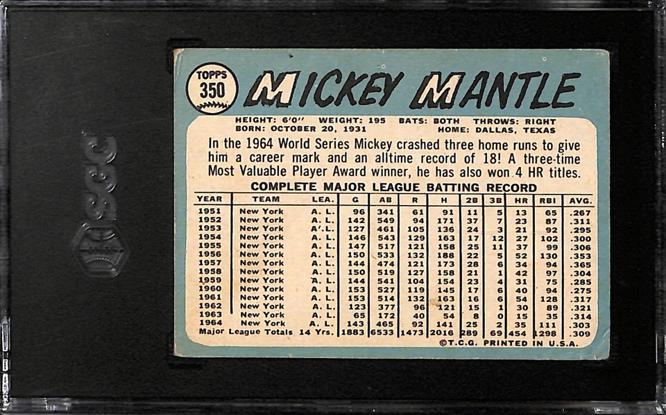 1965 Topps Mickey Mantle #350 Graded PSA 1.5