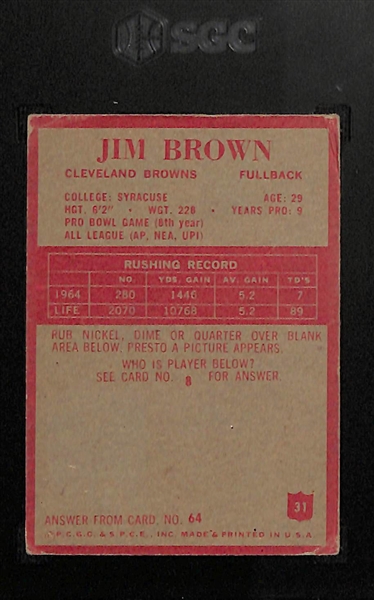 1965 Philadelphia Jim Brown #31 Graded SGC 2.5