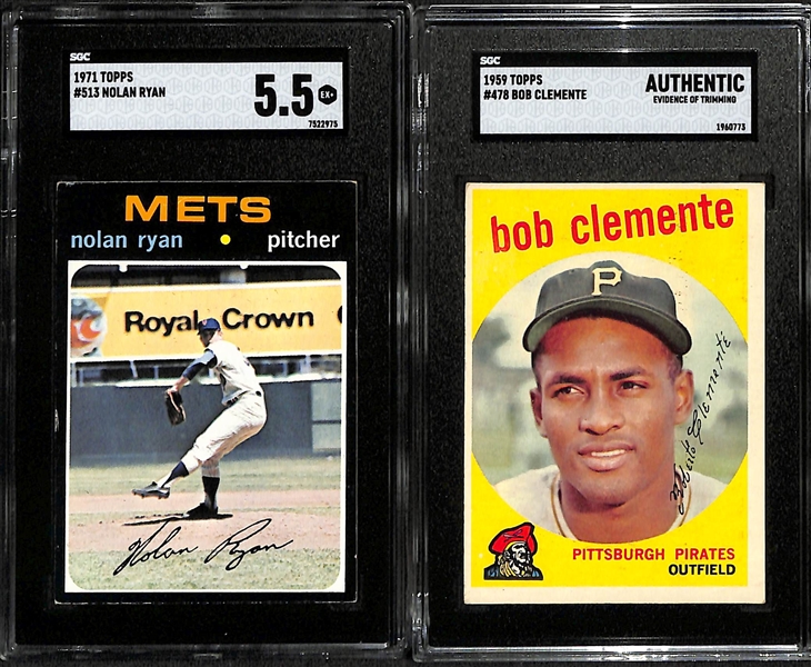 Lot of (2) Vintage Topps SGC Graded Cards w/ 1971 Topps Nolan Ryan (SGC 5.5), 1959 Topps Roberto Clemente (SGC Authentic)