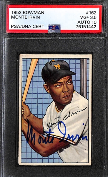 (3) PSA Graded Signed Cards - 1952 Bowman Monte Irvin (Card Grade 3.5, Auto Grade 10), 1952 Bowman Warren Spahn (Card Graded 3, Auto Grade 10), 1954 NY Journal-American Ray Katt