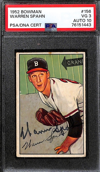 (3) PSA Graded Signed Cards - 1952 Bowman Monte Irvin (Card Grade 3.5, Auto Grade 10), 1952 Bowman Warren Spahn (Card Graded 3, Auto Grade 10), 1954 NY Journal-American Ray Katt