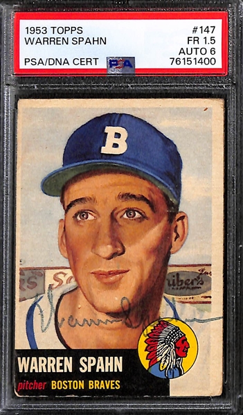 (3) PSA/DNA Graded Signed 1953 Topps Cards - Warren Spahn (Card Grade 1.5, Auto Grade 6), Ralph Kiner (Card Grade 3, Auto Grade 8),  Johnny Mize (Card Grade 4, Auto Grade 10)