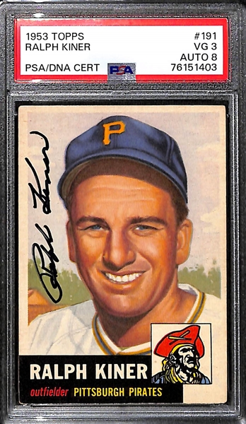 (3) PSA/DNA Graded Signed 1953 Topps Cards - Warren Spahn (Card Grade 1.5, Auto Grade 6), Ralph Kiner (Card Grade 3, Auto Grade 8),  Johnny Mize (Card Grade 4, Auto Grade 10)