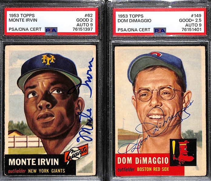 (2) PSA/DNA Signed/Graded 1953 Topps Cards - Monte Irvin (Card Grade 2, Auto Grade 9), Dom DiMaggio(Card Grade 2.5, Auto Grade 9)