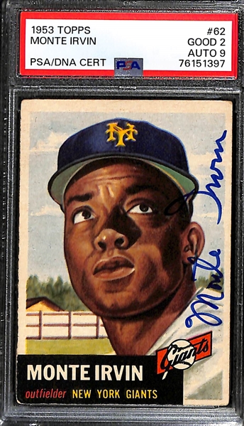 (2) PSA/DNA Signed/Graded 1953 Topps Cards - Monte Irvin (Card Grade 2, Auto Grade 9), Dom DiMaggio(Card Grade 2.5, Auto Grade 9)