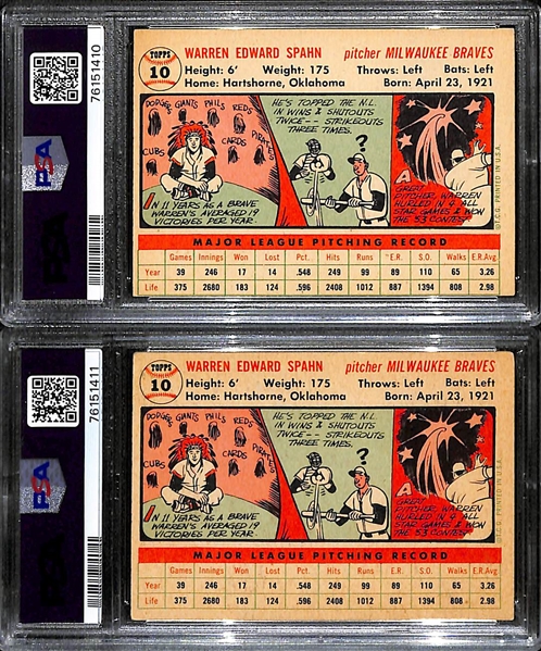 (2) PSA/DNA Signed/Graded 1956 Warren Spahn Cards - One Graded 6 (Auto Grade 8), One Graded 3 (Auto Grade 8)