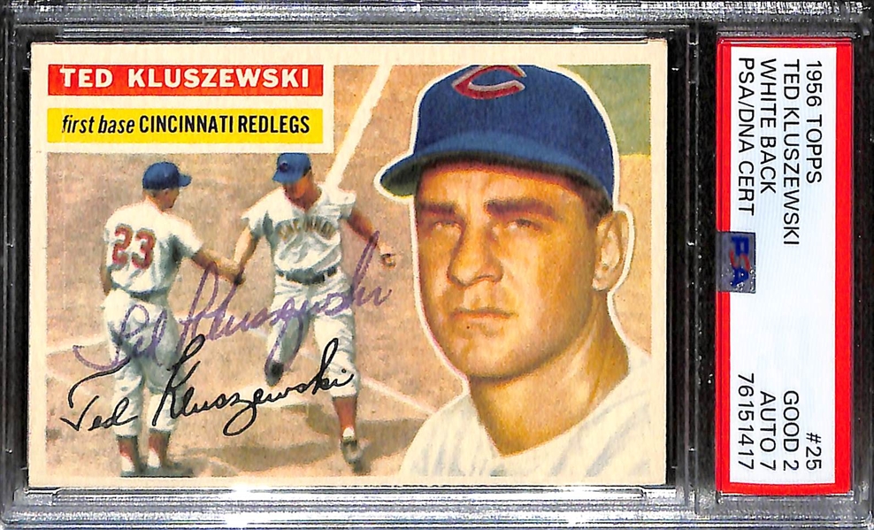 (3) PSA/DNA Signed/Graded 1956 Topps Cards - Carl Furillo (Card Grade 4, Auto Grade 9), Bill Moose Skowron (Card Grade Authentic, Auto Grade 7), Ted Kluszewski (Card Grade 2, Auto Grade 7)