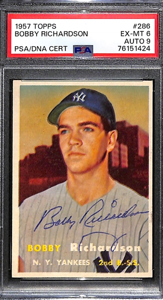 1957 Topps Bobby Richardson Rookie #286 Graded PSA 6 (Auto Grade 9)