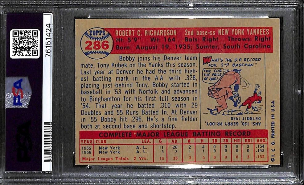 1957 Topps Bobby Richardson Rookie #286 Graded PSA 6 (Auto Grade 9)