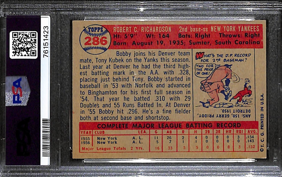 1957 Topps Bobby Richardson Rookie #286 Graded PSA 7  (Auto Grade 10)