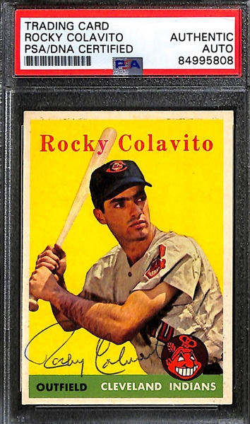 (3) PSA/DNA Signed/Slabbed Cards - 1958 Topps Rocky Colavito #368, 1959 Topps Rocky Colavito #420, 1958 Topps Ted Kluszewski  #178