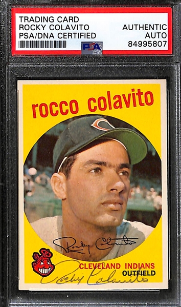 (3) PSA/DNA Signed/Slabbed Cards - 1958 Topps Rocky Colavito #368, 1959 Topps Rocky Colavito #420, 1958 Topps Ted Kluszewski  #178