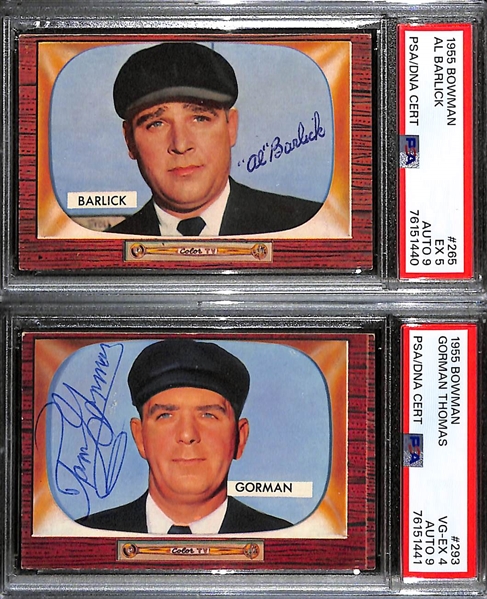 (2) Graded 1955 Bowman Umpire Cards - Al Barlick (Card Grade 5, Auto Grade 9) and Thomas Gorman (Card Grade 4, Auto Grade 9)