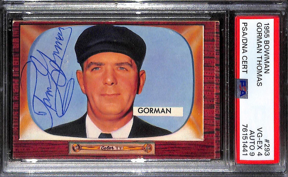 (2) Graded 1955 Bowman Umpire Cards - Al Barlick (Card Grade 5, Auto Grade 9) and Thomas Gorman (Card Grade 4, Auto Grade 9)