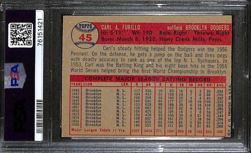 Signed 1957 Carl Furillo #45 - PSA Grade 4MC (Auto Grade 7)