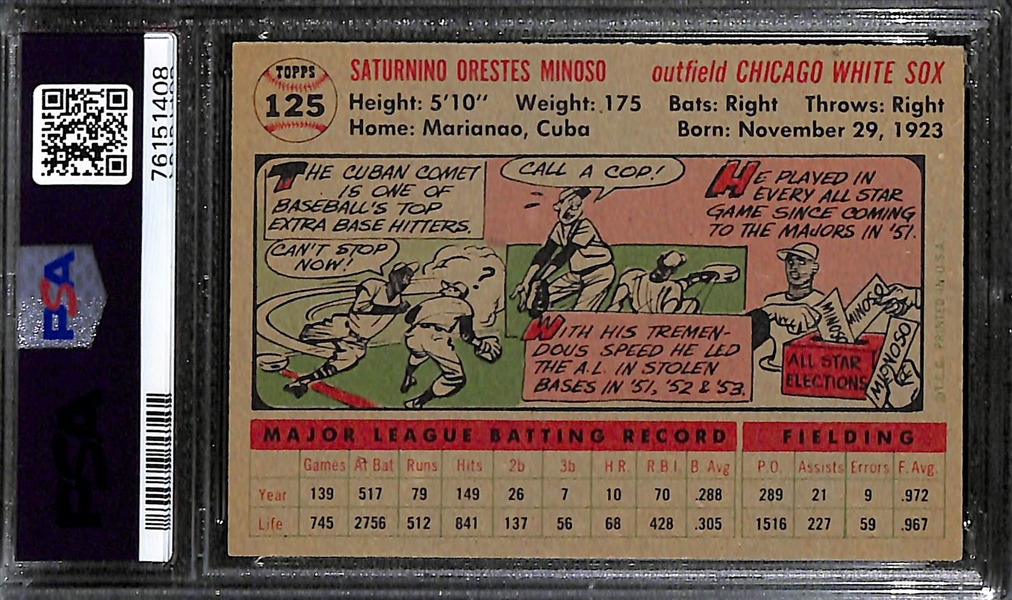 Signed 1956 Topps Minnie Minoso #125 - PSA Grade 4 (Auto Grade 9)