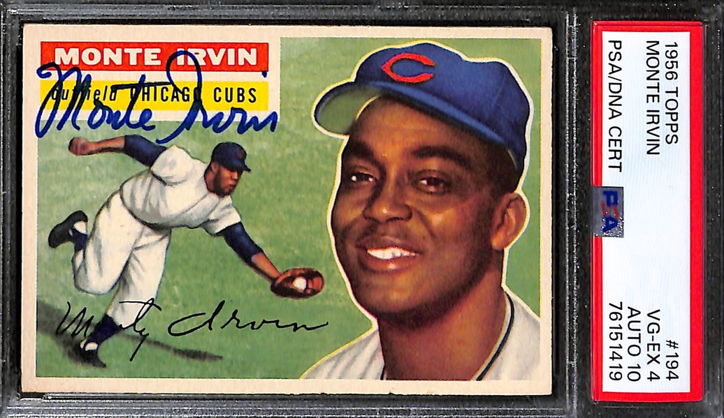 (3) PSA/DNA Signed/Graded 1956 Topps Cards - Al Rosen (Card Grade 4, Auto Grade 9), Monte Irvin (Card Grade 4, Auto Grade 10), Ted Kluszewski (Card Grade 4, Auto Grade 10)