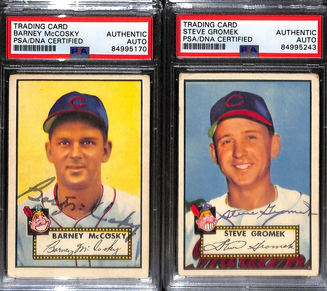 (4) 1952 Topps Signed Cards w. Bud Byerly, Dale Mitchell, Berney McCosky, and Steve Gromek. (PSA/DNA Certified)