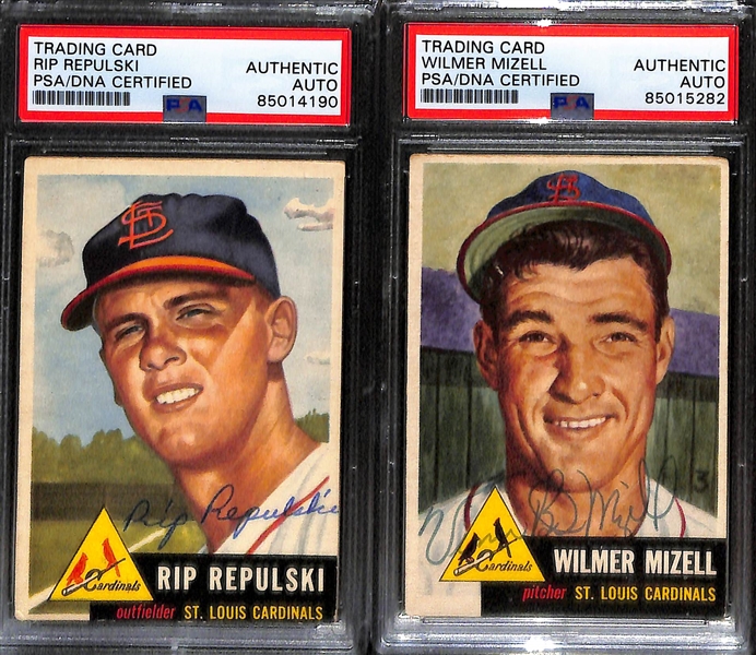 (10) 1953 Topps Signed Cards w. Solly Hemus, Stu Miller, Willard Schmidt, Vern Benson, Cloyd Boyer, Gerry Staley, Dick Bokelmann, Mike Clark, Rip Repulski, and Wilmer Mizell. (PSA/DNA Certified)