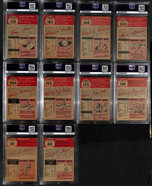 (10) 1953 Topps Signed Cards w. Solly Hemus, Stu Miller, Willard Schmidt, Vern Benson, Cloyd Boyer, Gerry Staley, Dick Bokelmann, Mike Clark, Rip Repulski, and Wilmer Mizell. (PSA/DNA Certified)